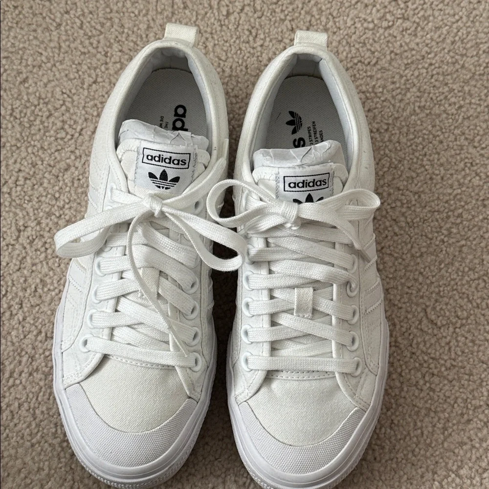 Adidas Nissa Platform White Canvas Sneakers - Picture 2 of 10